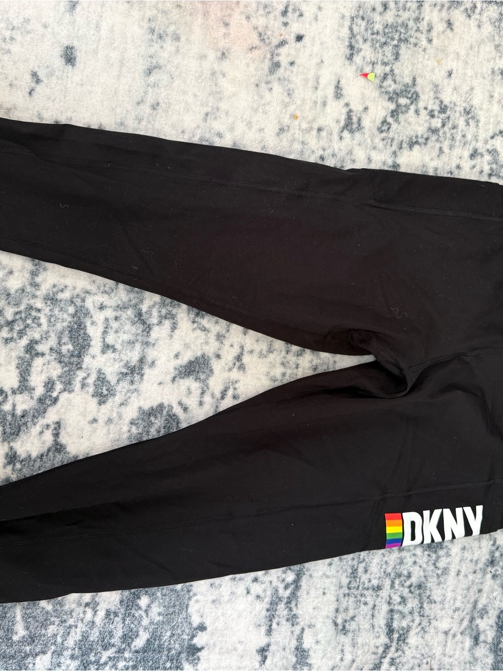 DKNY Black Leggings with Rainbow Stripe Logo